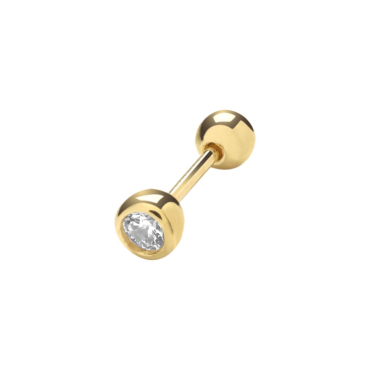 Genuine 9CT Yellow Gold CZ Cartilage 6 mm Post Stud