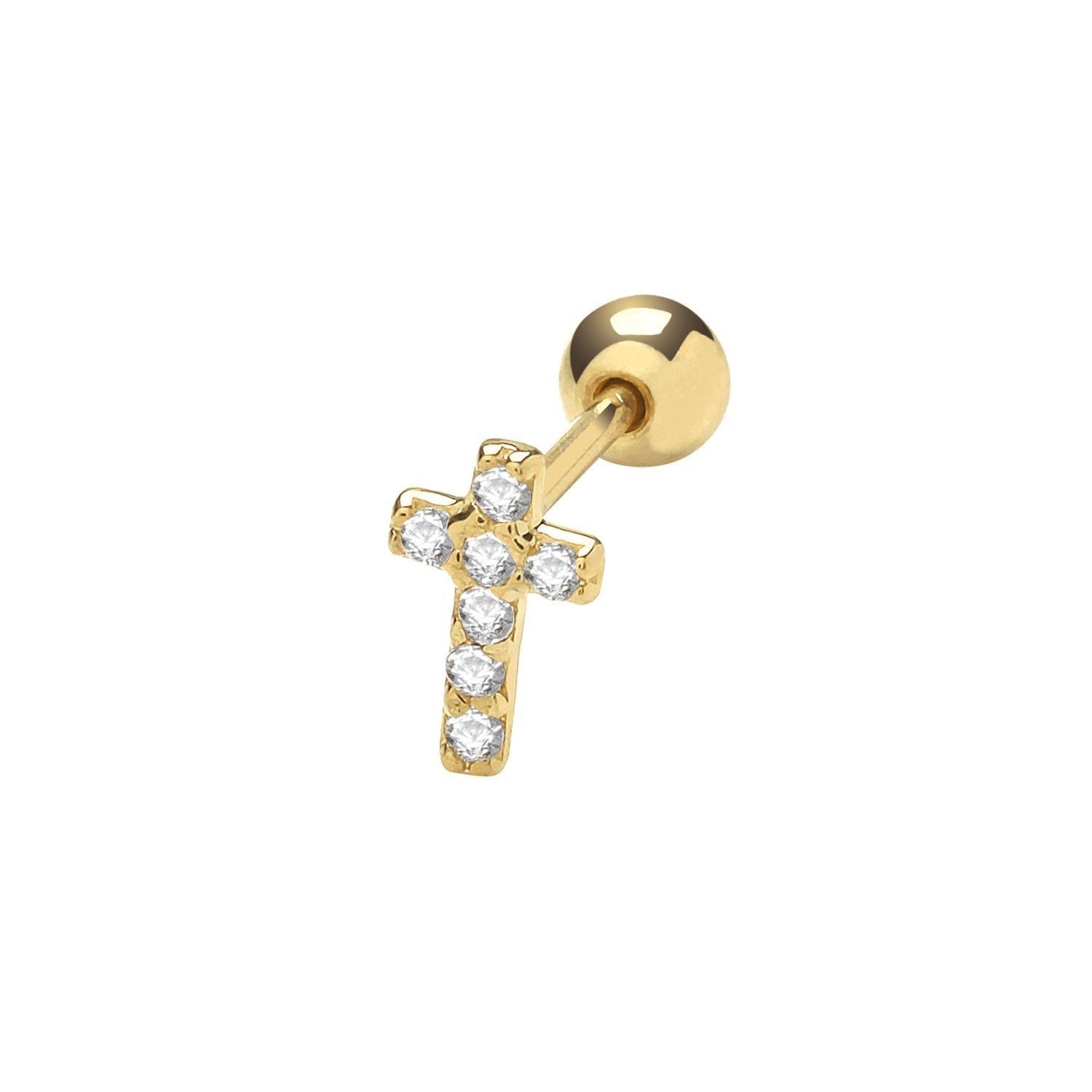 Genuine 9CT Yellow CZ Set Cross Cartilage 6mm Post Stud