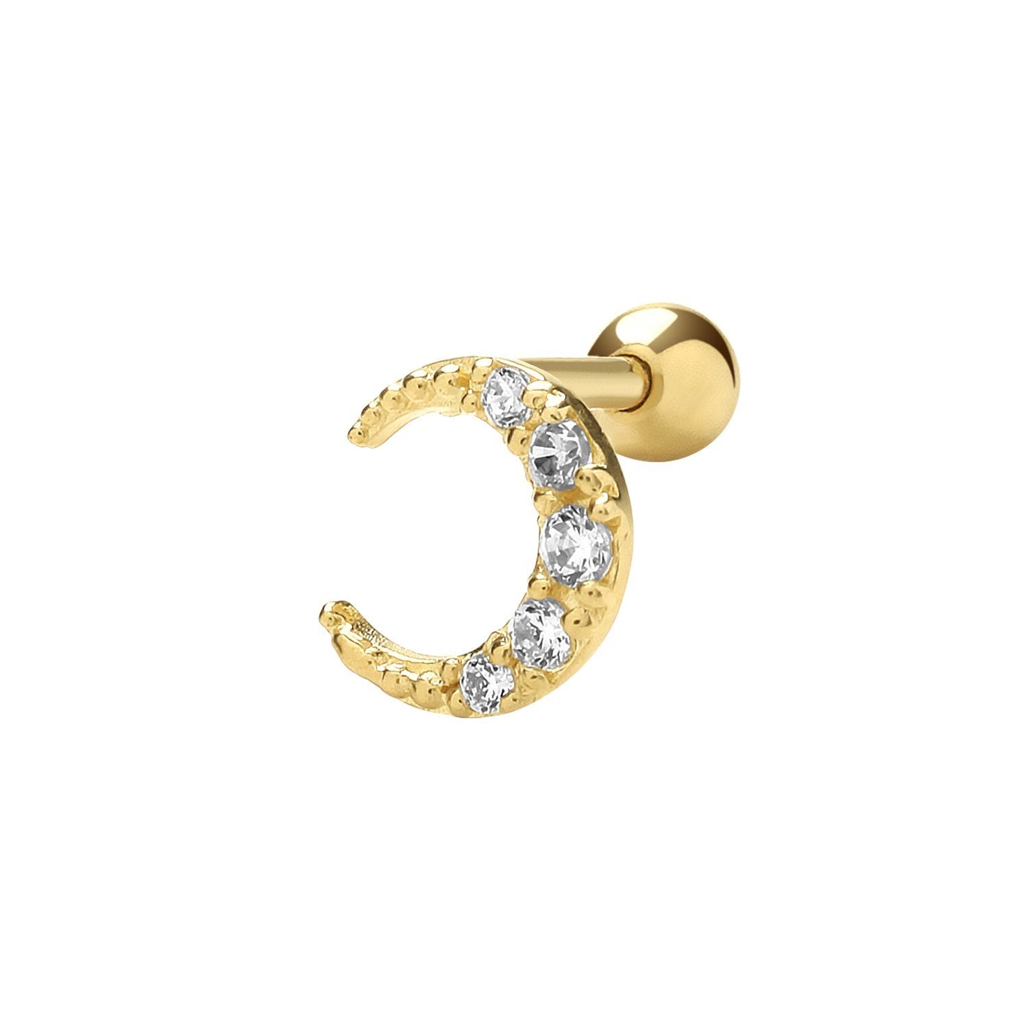 Genuine 9 CT Yellow Gold CZ Moon Cartilage 6mm Post Stud