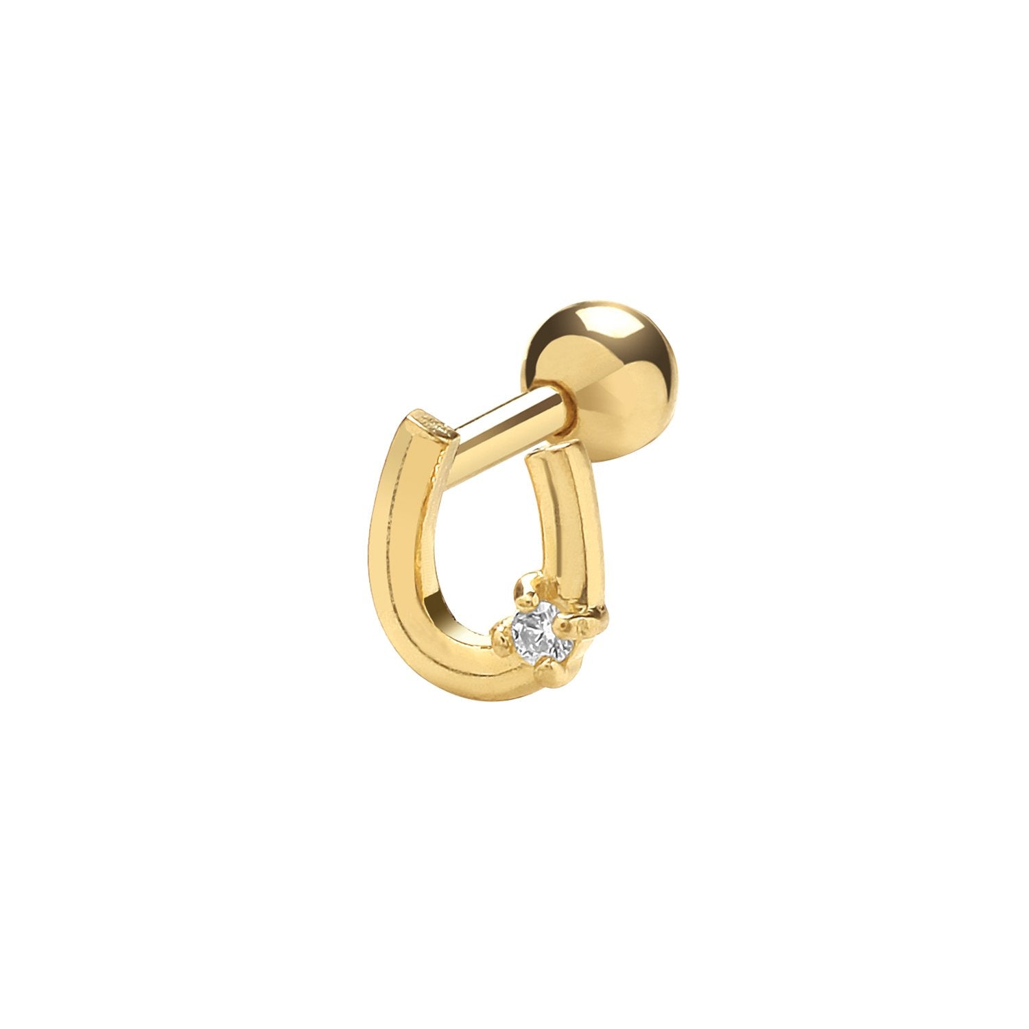 Genuine 9CT Yellow CZ Horseshoe Cartilage 6 mm Post Stud