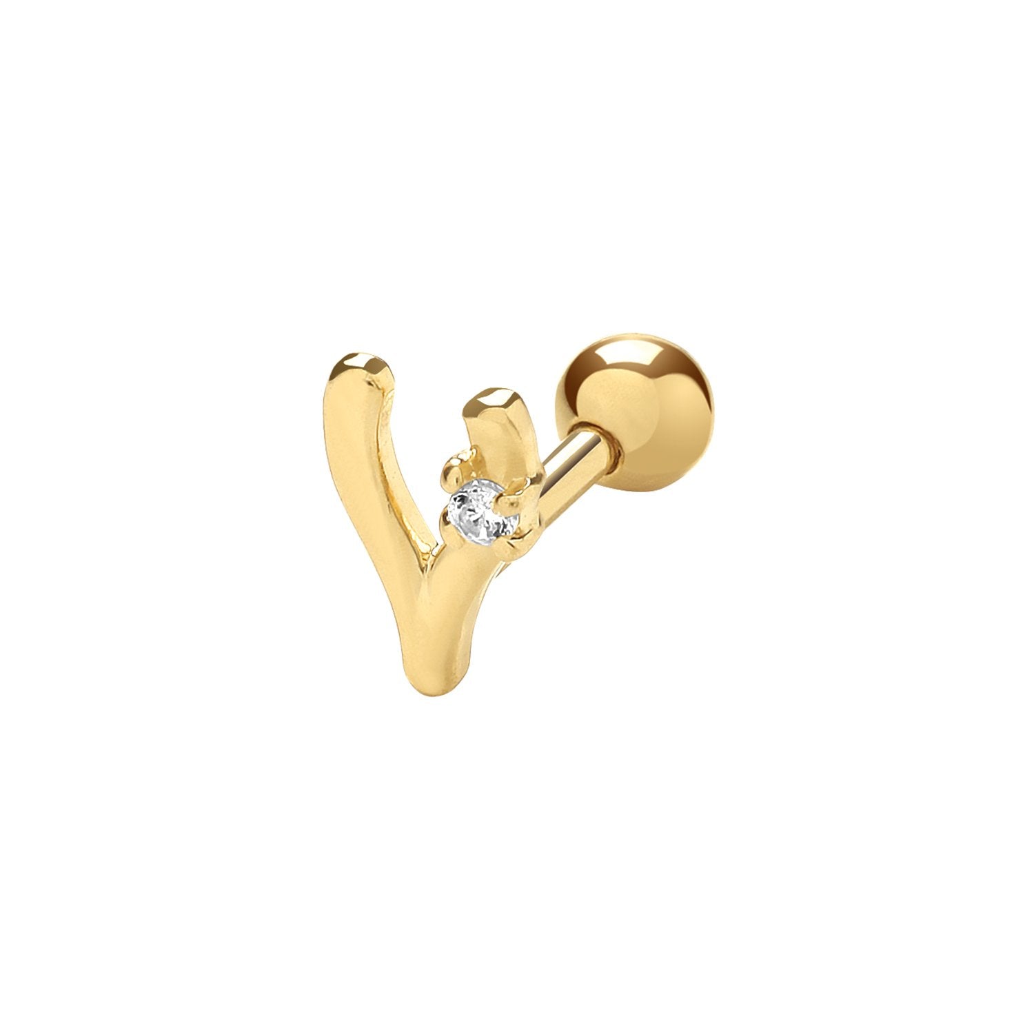 Genuine 9CT Yellow CZ Wishbone Cartilage 6 mm Post Stud