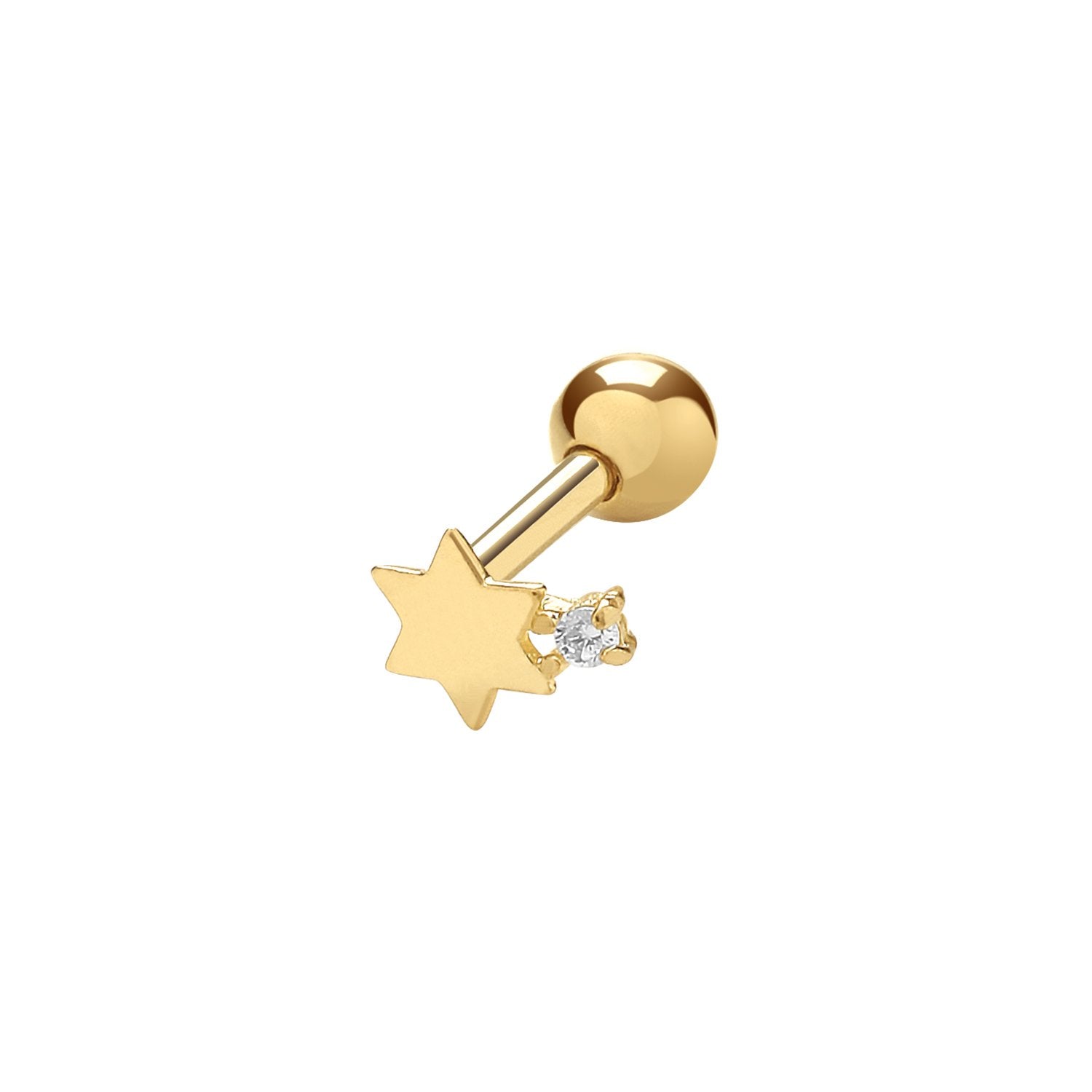 Genuine 9CT Yellow Gold Star Cartilage 6mm Post Stud