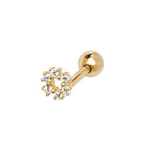 Genuine 9ct Yellow Gold CZ Open Circle Cartilage 6mm Post Stud Earring