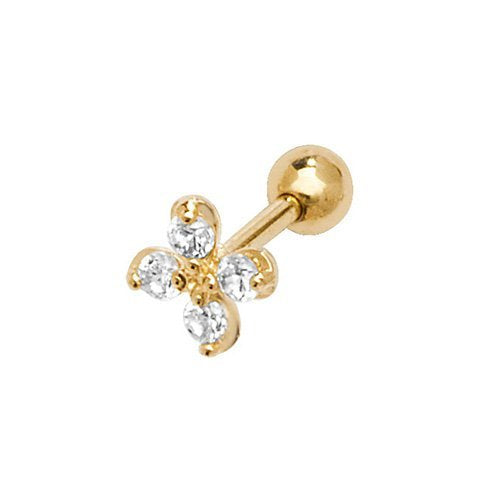 Genuine 9ct Yellow Gold CZ Flower Cartilage 6mm Post Stud Earring