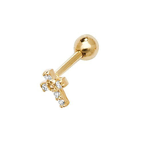 Genuine 9ct Yellow Gold CZ Cross Cartilage 6mm Post Stud Earring