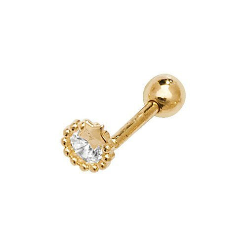 Genuine 9ct Yellow Gold CZ Circle&Star Cartilage 6mm Post Stud Earring