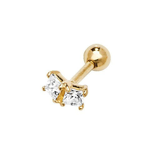 Genuine 9ct Yellow Gold CZ Double Baguette Cartilage 6mm Post Stud Earring
