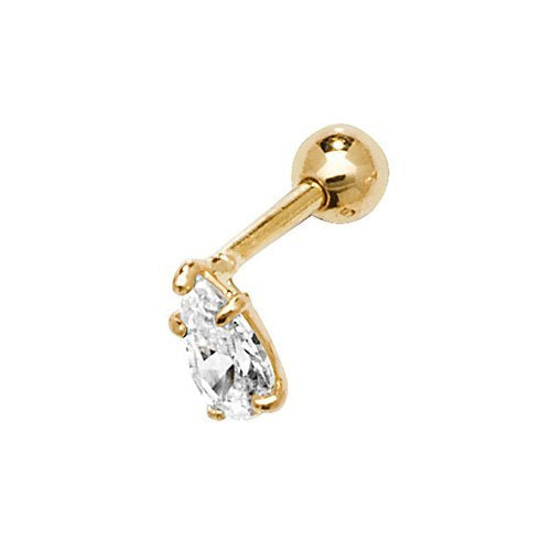 Genuine 9ct Yellow Gold Pear CZ Single Stone Cartilage 6mm Post Stud Earring
