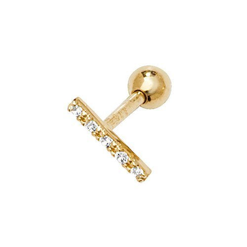 Genuine 9ct Yellow Gold CZ Bar Cartilage 6mm Post Stud Earring