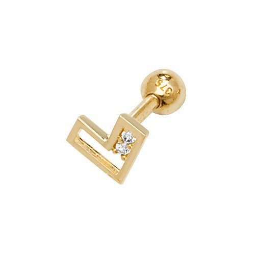 Genuine 9ct Yellow Gold CZ V Shape Cartilage 6mm Post Stud Earring