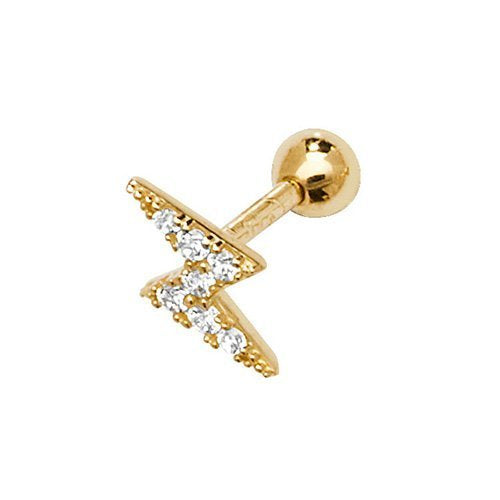 Genuine 9ct Yellow Gold CZ Lightning Bolt Cartilage 6mm Post Stud Earring