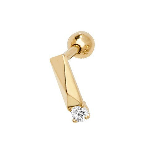 Genuine 9ct Yellow Gold Bar With Single CZ Cartilage 6mm Post Stud Earring