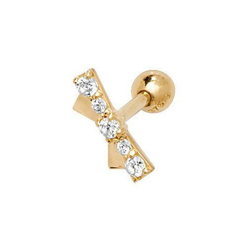 Genuine 9ct Yellow Gold CZ Bow Cartilage 6mm Post Stud Earring