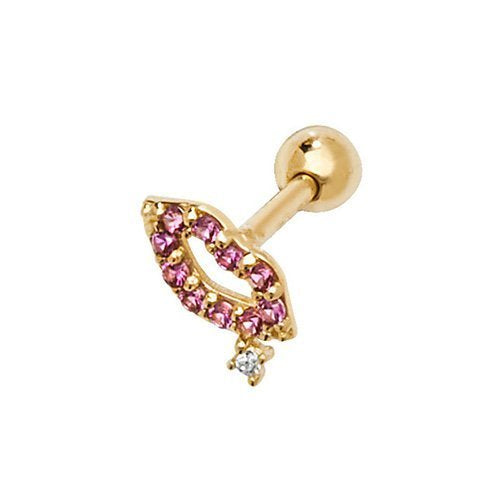 Genuine 9ct Yellow Gold CZ Lips Cartilage 6mm Post Stud Earring