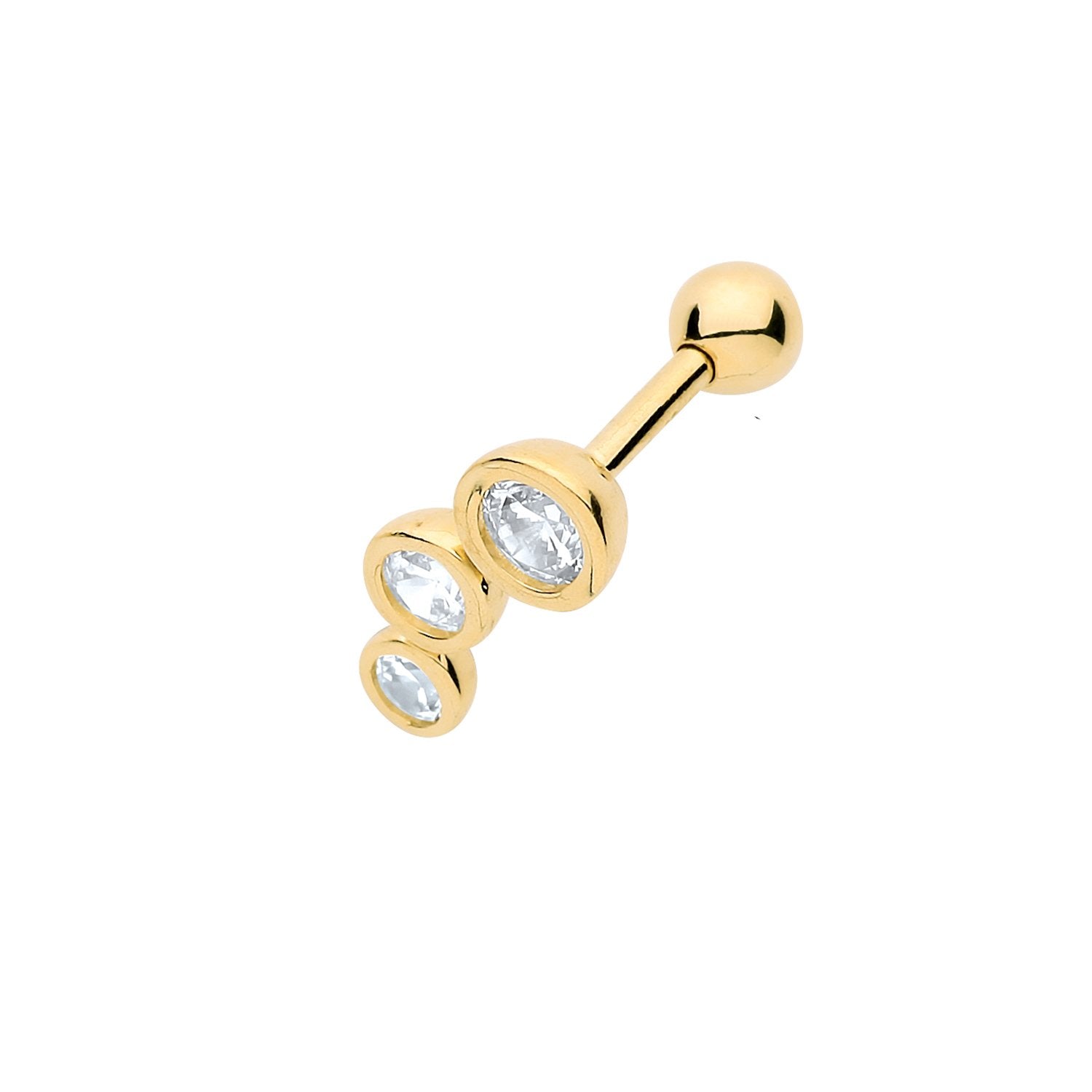 Genuine 9CT Yellow Gold CZ 3 Stones Left Cartilage 6mm Post Stud