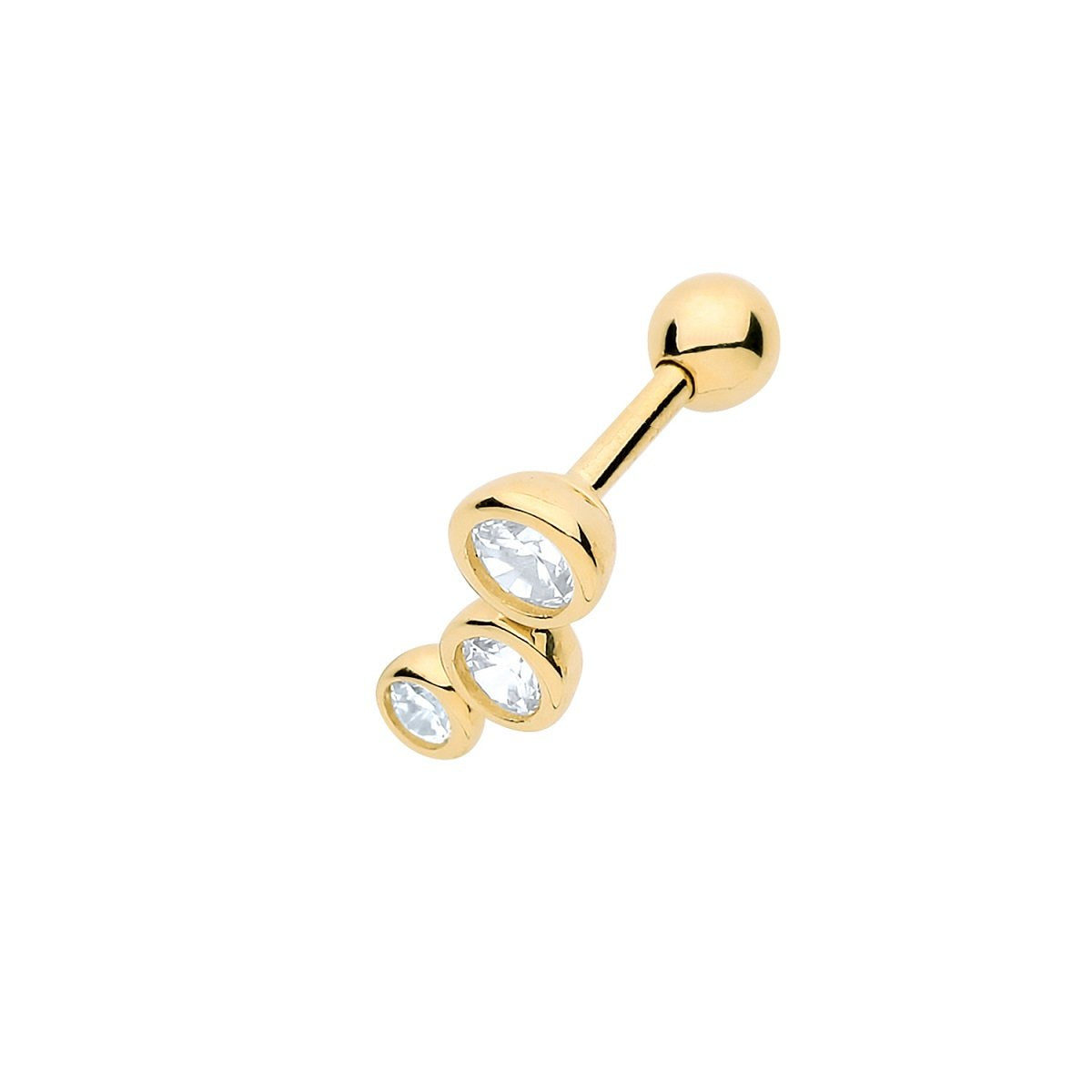 Genuine 9ct Yellow Gold CZ 3 Stones Right Cartilage 6mm Post Stud Earring