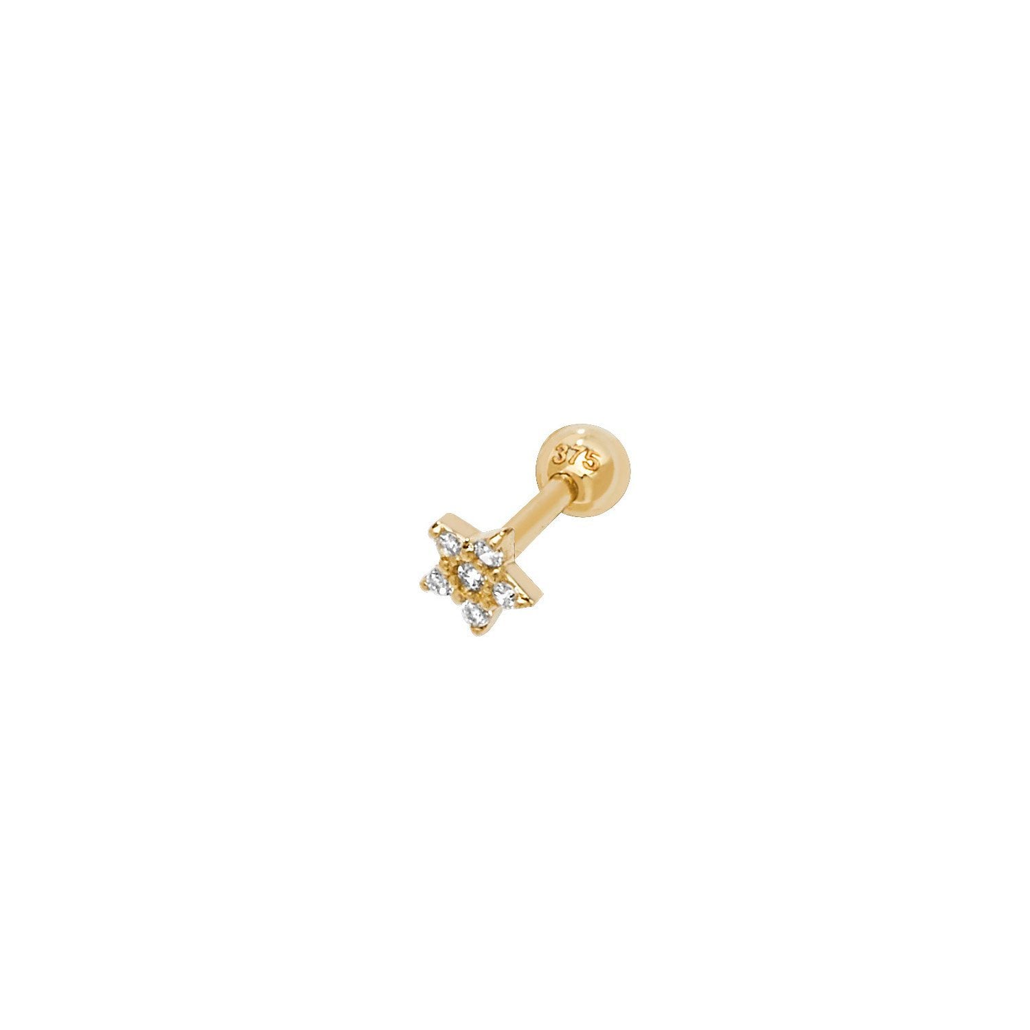 Genuine 9CT Yellow Gold CZ Star Cartilage 6mm Post Stud