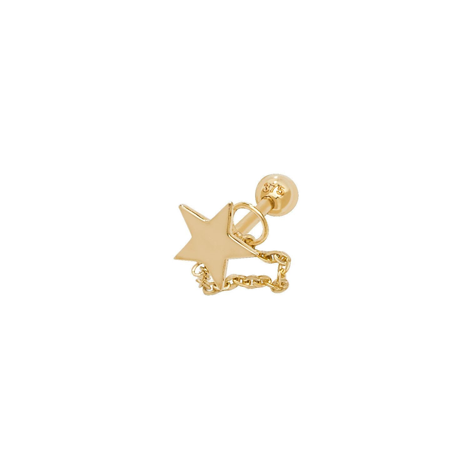 Genuine 9CT Yellow Gold Star with Chain Cartilage 6mm Post Stud