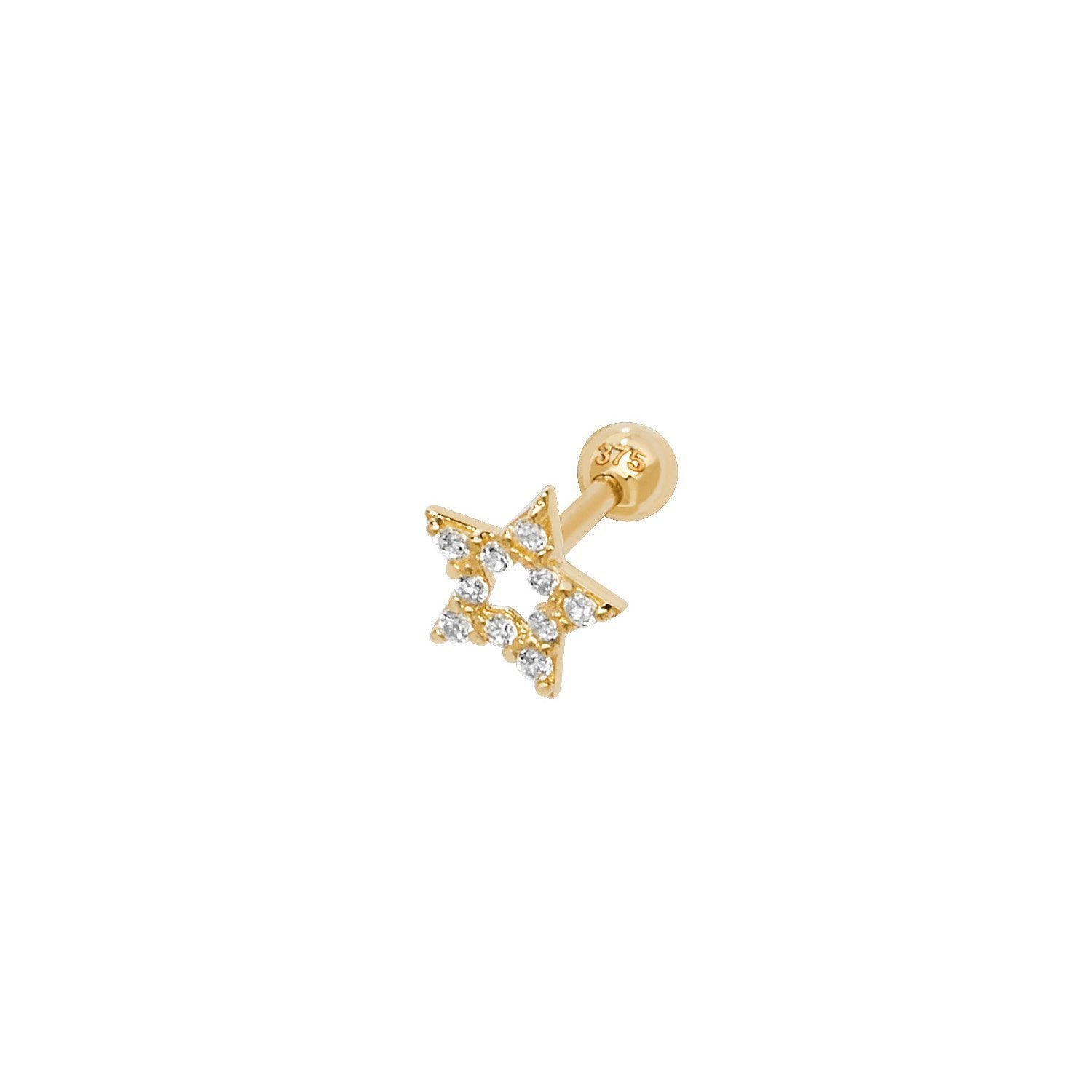 Genuine 9CT Yellow Gold Star CZ Cartilage 6mm Post Stud