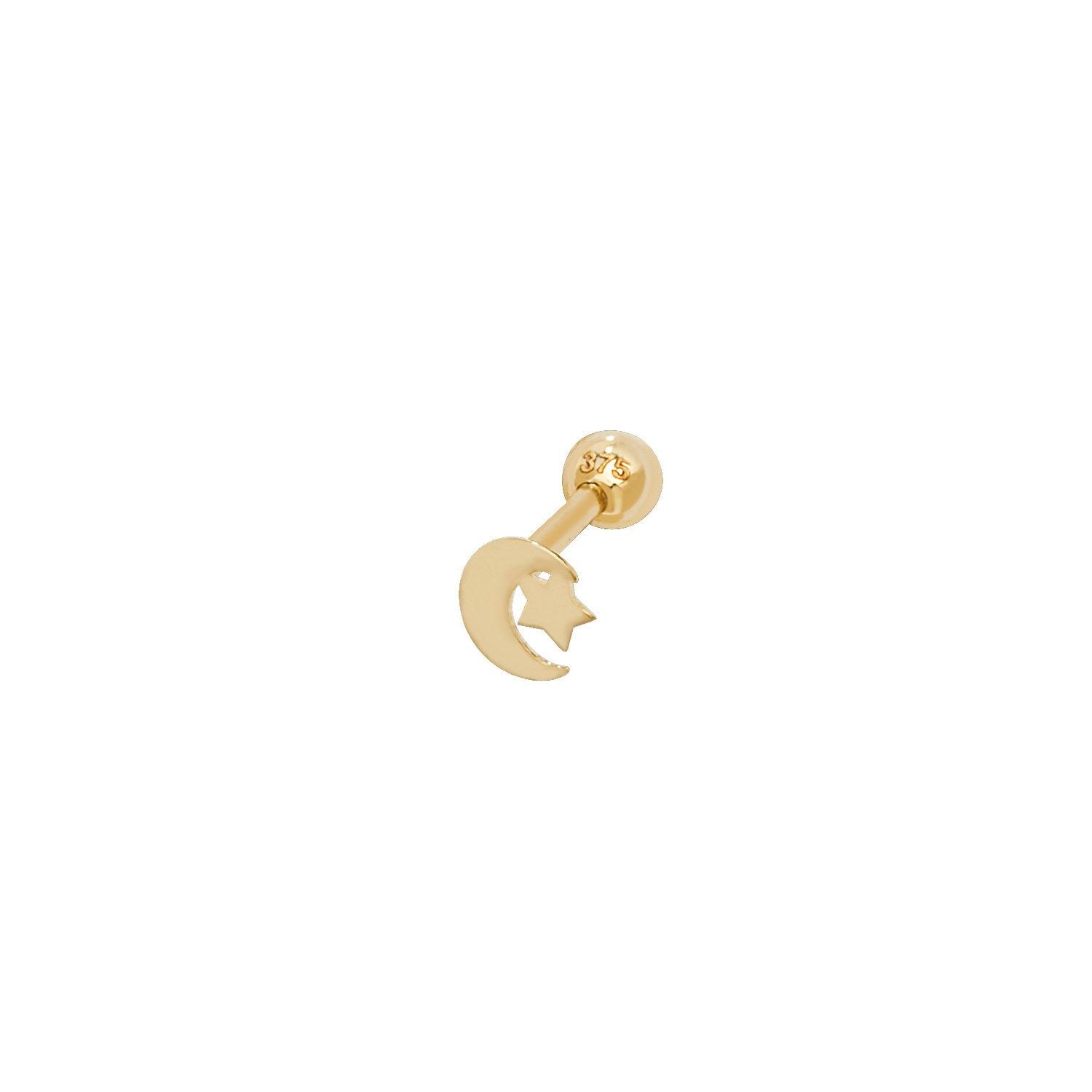 Genuine 9CT Yellow Gold Moon Star Cartilage 6mm Post Stud