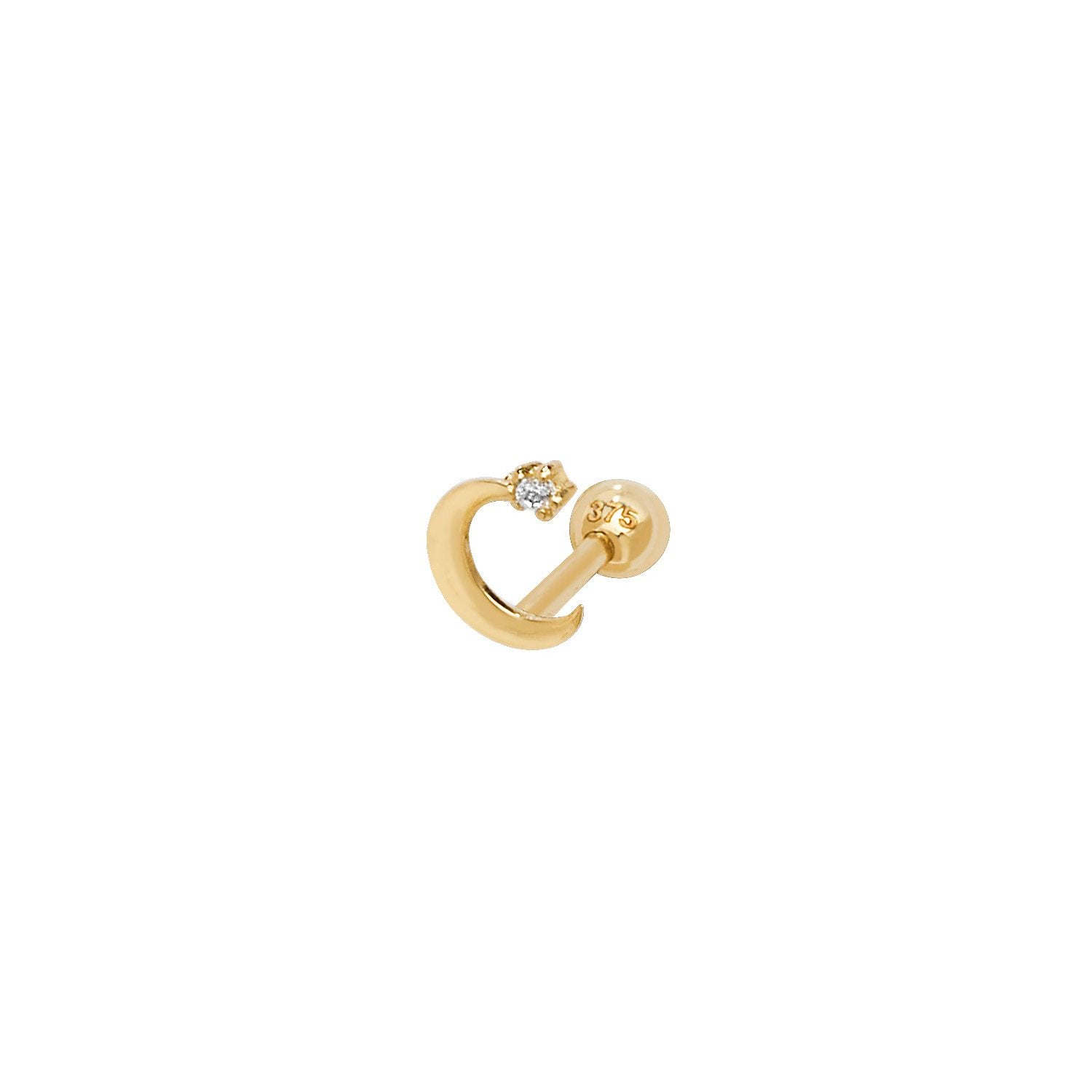 Genuine 9CT Yellow Gold Moon with CZ Cartilage 6mm Post Stud