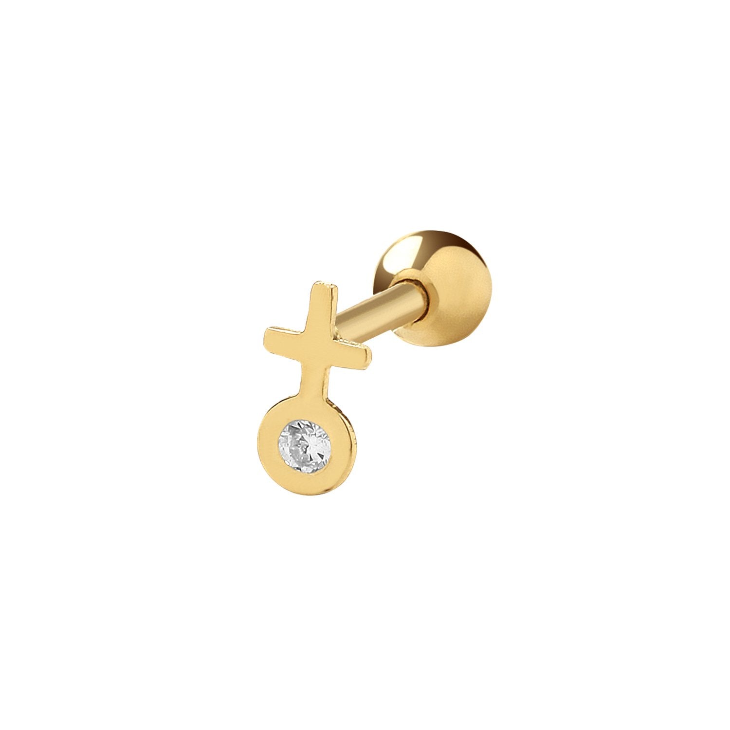 Genuine 9CT Yellow Gold Venus with Single CZ Cross Cartilage 6mm Post Stud