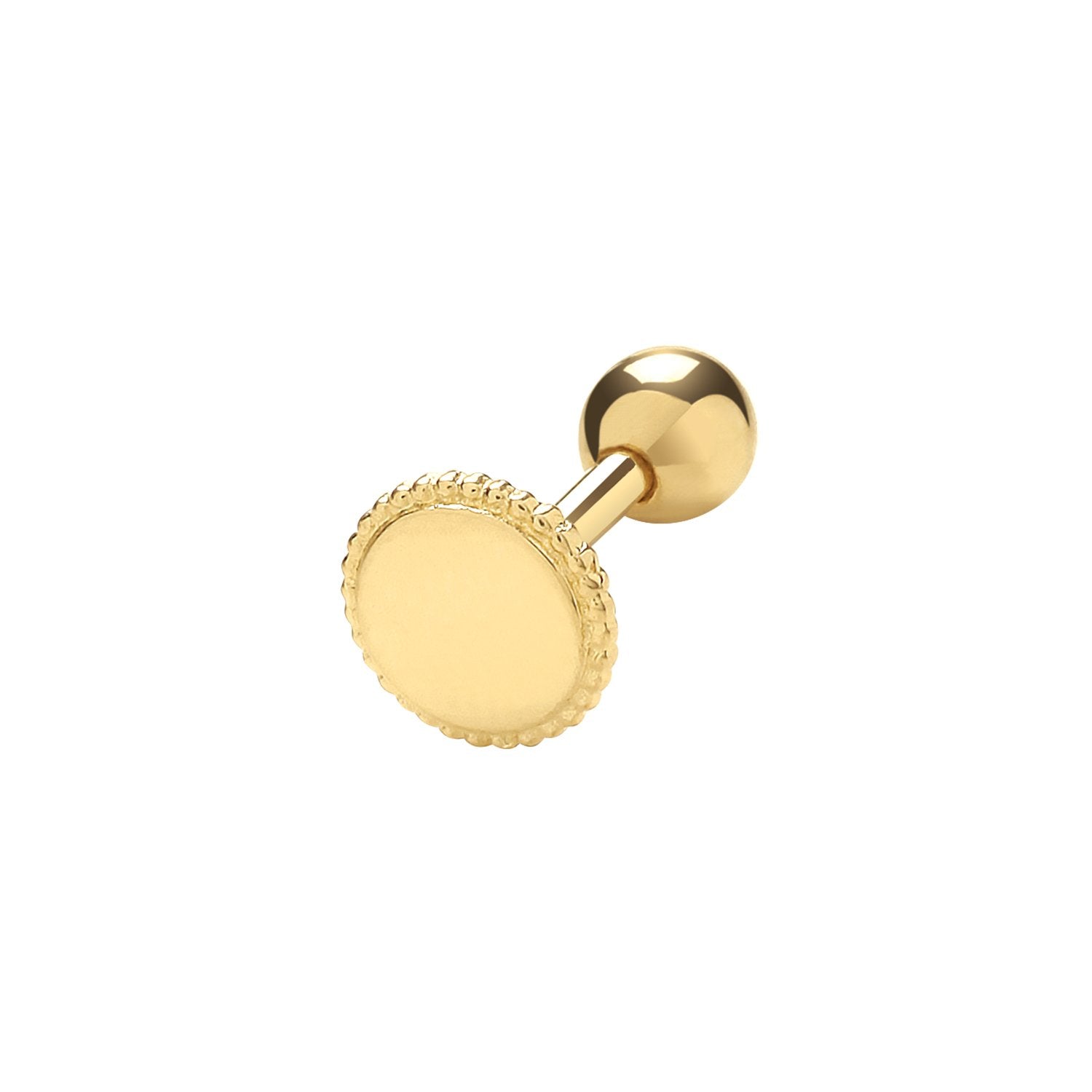 Genuine 9CT Yellow Round Millgrain Cartilage 6 mm Post Stud