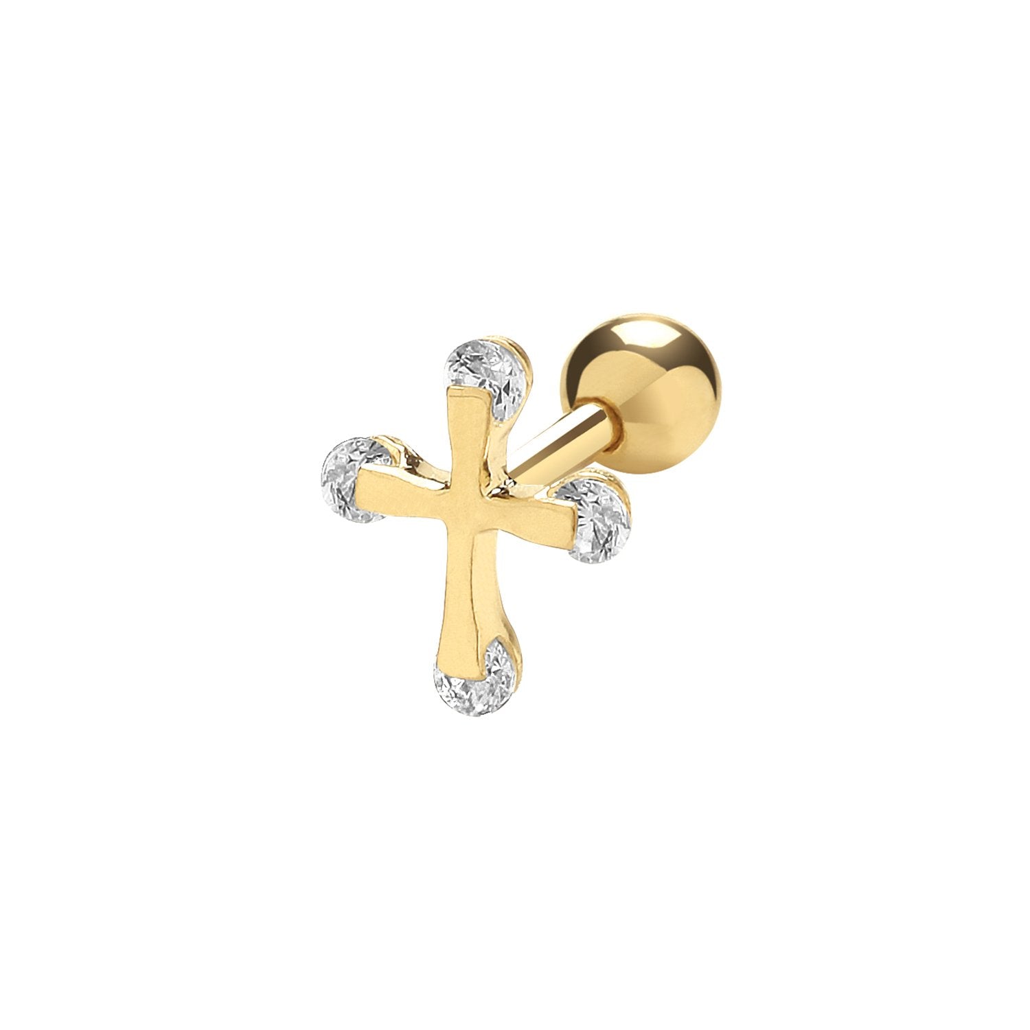 Genuine 9CT Yellow CZ Cross Cartilage 6mm Post Stud
