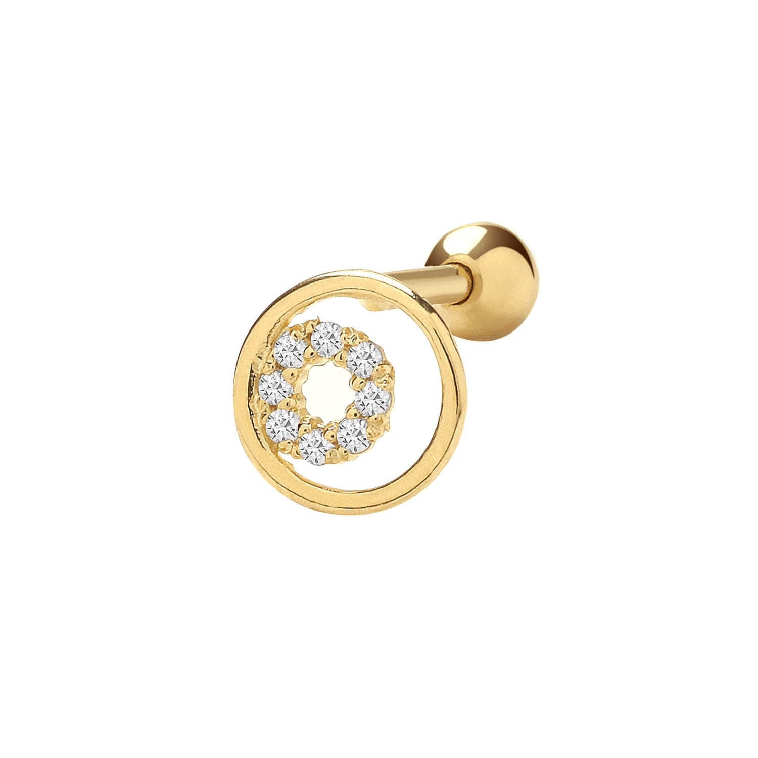 Genuine 9CT Yellow Gold CZ Concentric Circle Cartilage 6 mm Post Stud