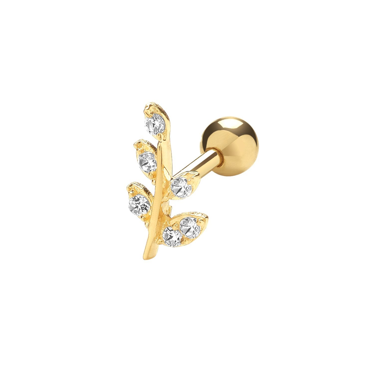 Genuine 9CT Yellow CZ Leaf Cartilage 6 mm Post Stud