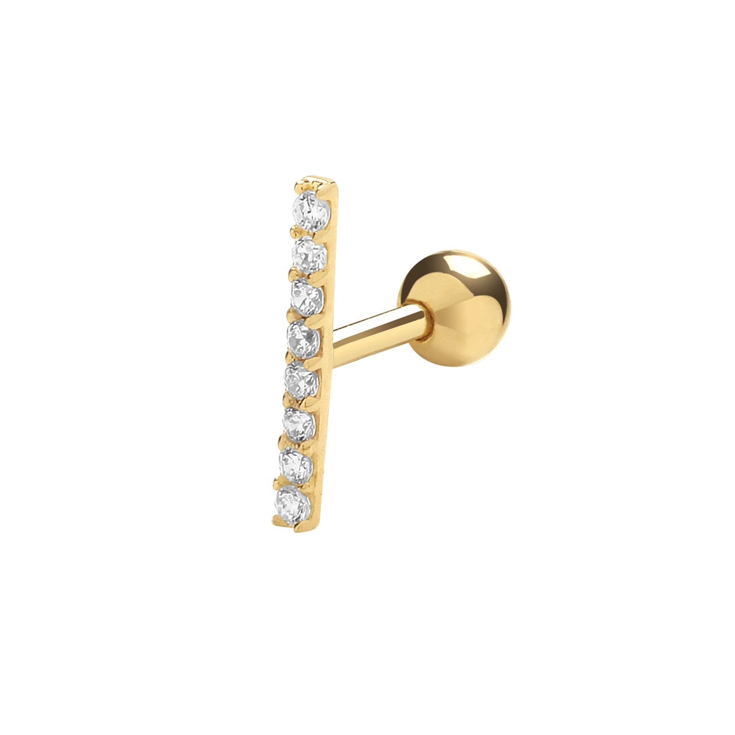 Genuine 9CT Yellow Gold CZ Bar Cartilage 6mm Post Stud