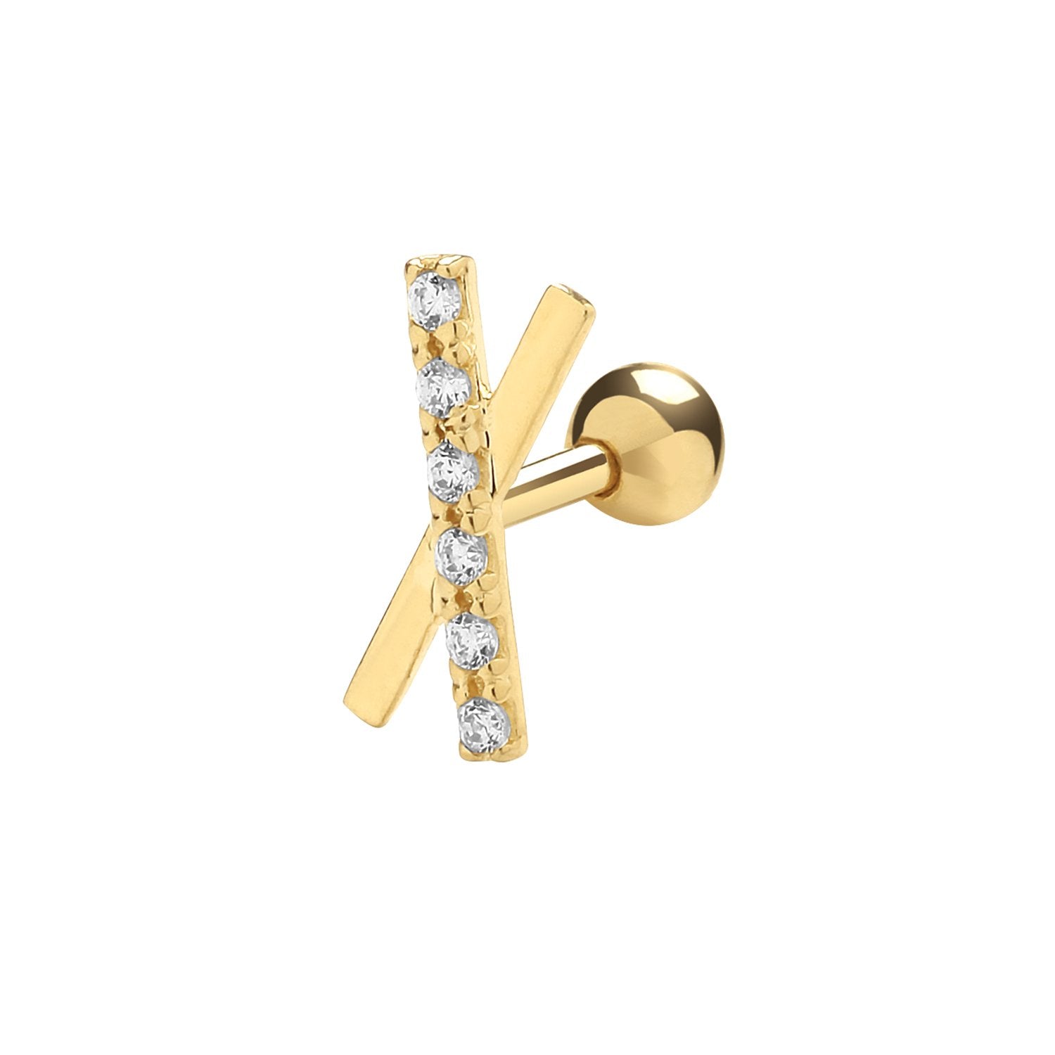Genuine 9CT Yellow Gold CZ X Shape Cartilage 6mm Post Stud