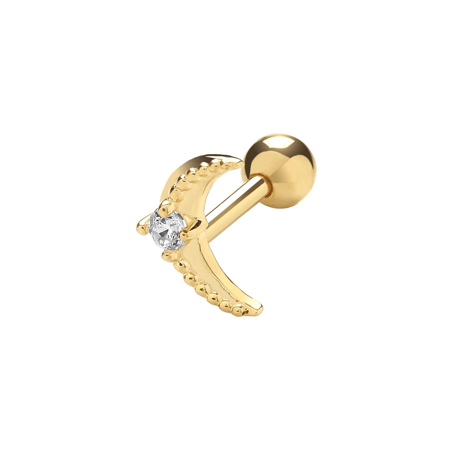 Genuine 9CT Yellow Gold Single CZ Bird Cartilage 6mm Post Stud