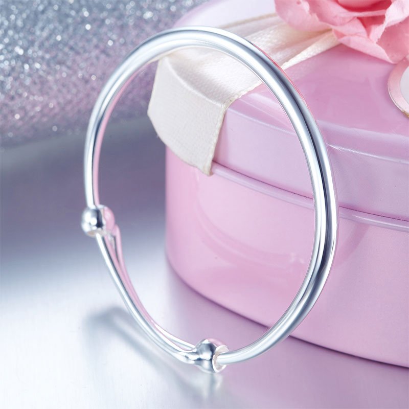 Solid 990 Silver Plain Bangle Bracelet Baby Kids Children Gift Adjustable Size