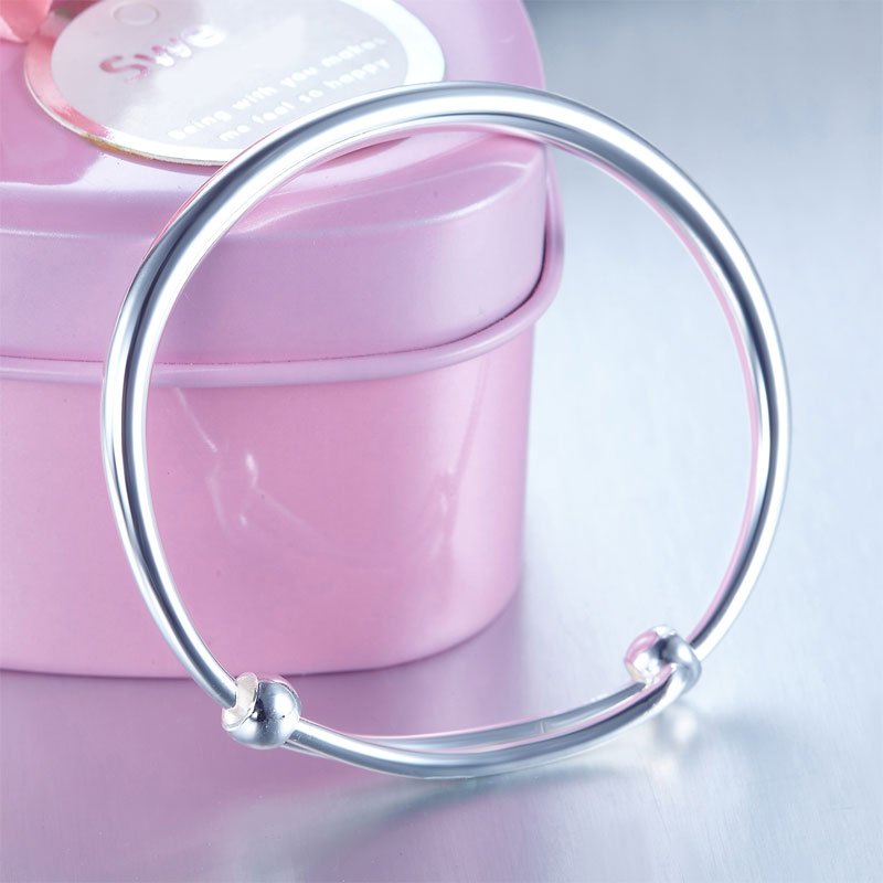 Solid 990 Silver Plain Bangle Bracelet Baby Kids Children Gift Adjustable Size