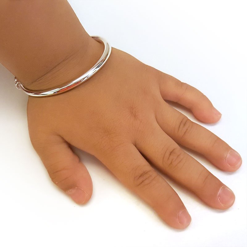 Solid 990 Silver Plain Bangle Bracelet Baby Kids Children Gift Adjustable Size