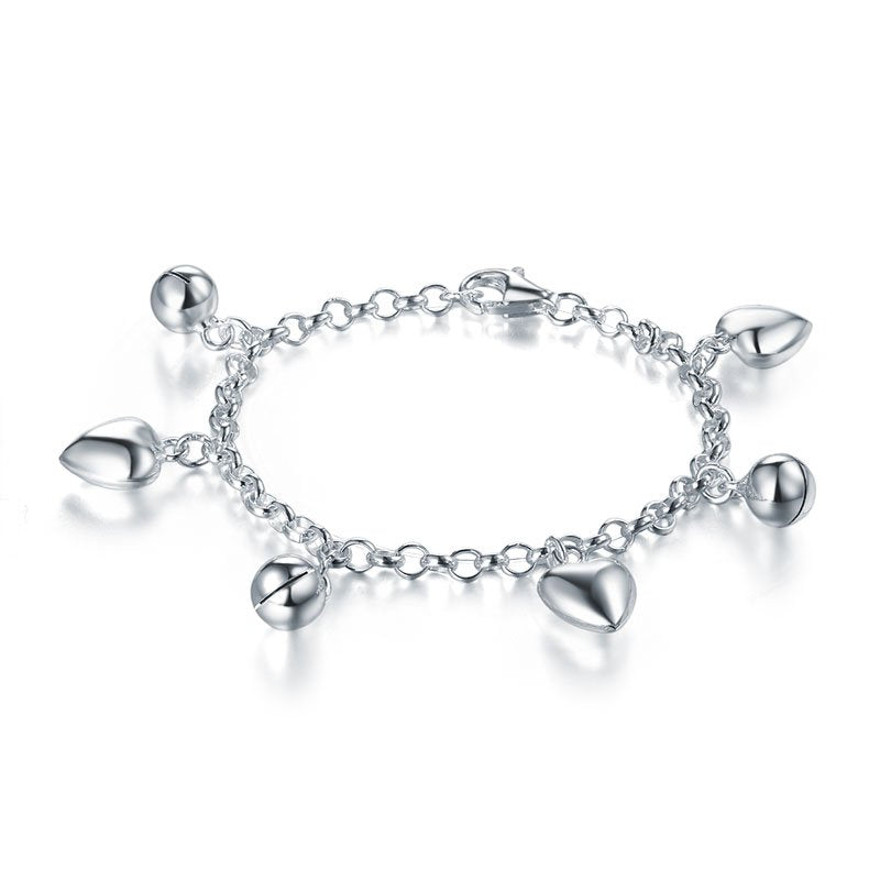 Solid 925 Sterling Silver Dangle Hearts Bracelet Baby Kids Girl Gift Children Jewellery