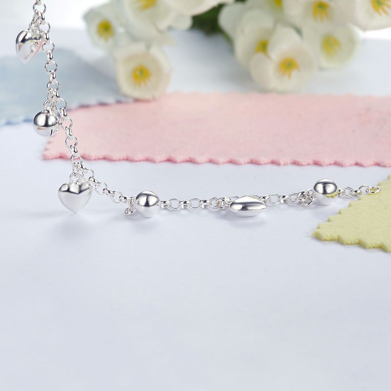 Solid 925 Sterling Silver Dangle Hearts Bracelet Baby Kids Girl Gift Children Jewellery