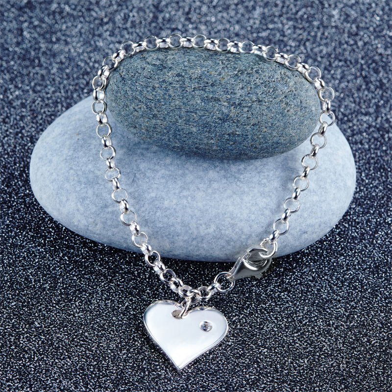 Kids Girl Gift Children Jewelry Solid Sterling Silver Dangle Heart Bracelet