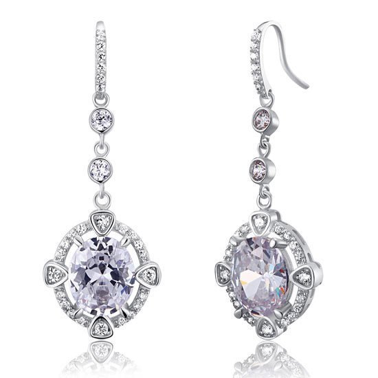 5 Carat Oval Dangle Sterling 925 Silver Bridal Wedding Earrings