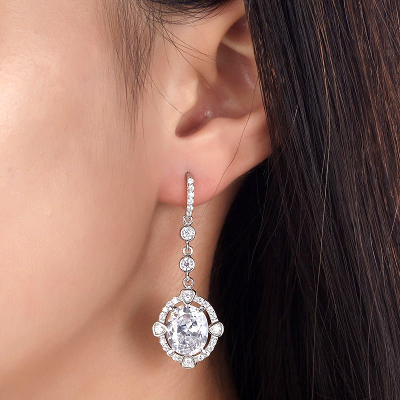 5 Carat Oval Dangle Sterling 925 Silver Bridal Wedding Earrings