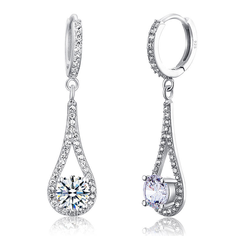 1 Carat Round Cut Solid 925 Sterling Silver Bridal Wedding Dangle Earrings Jewellery