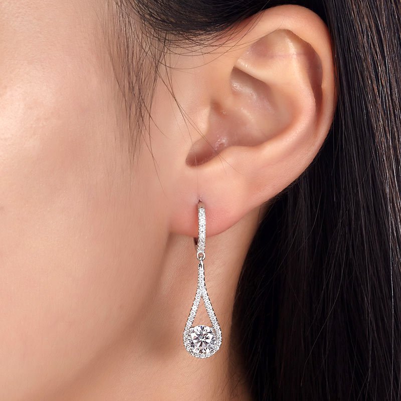 1 Carat Round Cut Solid 925 Sterling Silver Bridal Wedding Dangle Earrings Jewellery