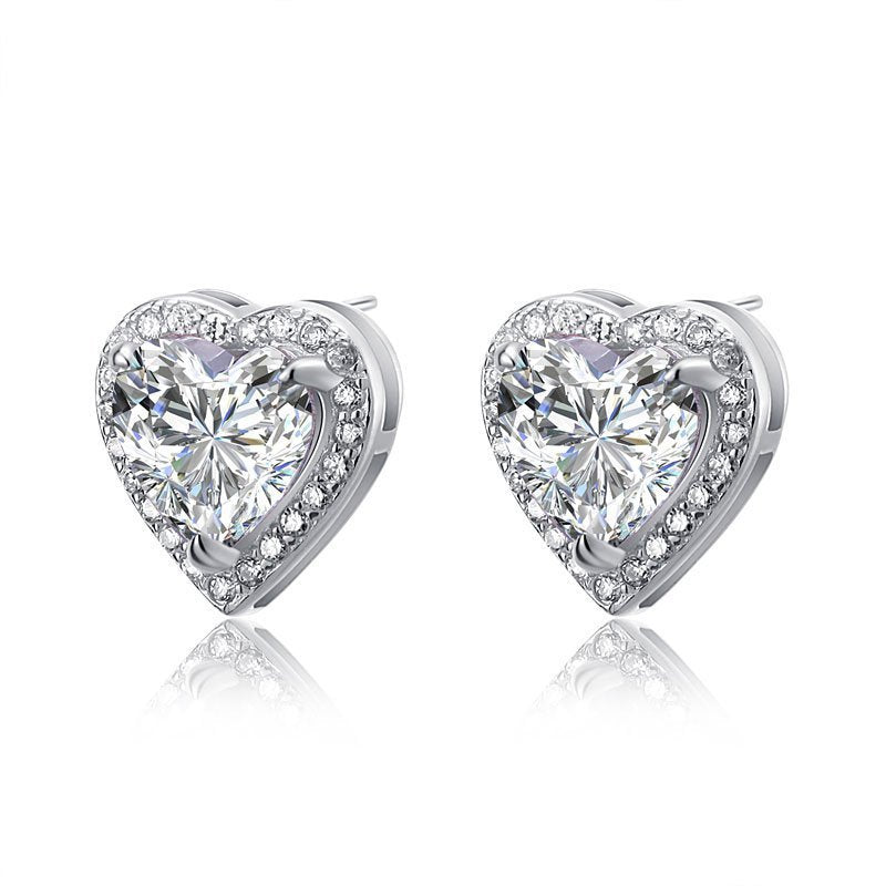 3 Carat Created Diamond 925 Sterling Silver Heart Stud Earrings