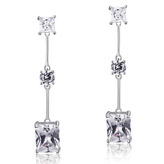 4 Carat Emerald Cut Created Diamond 925 Sterling Silver Dangle Earrings