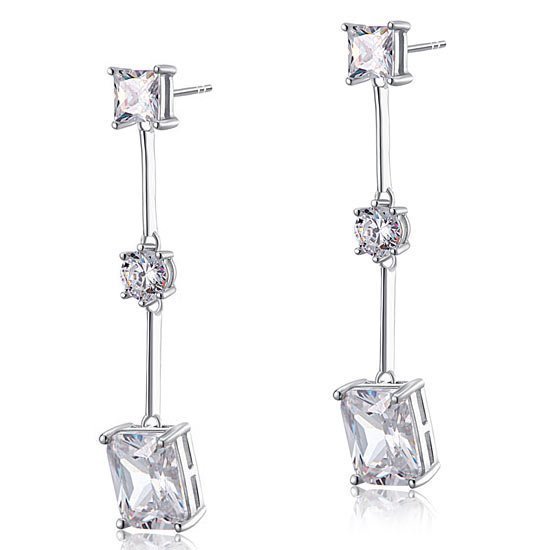 4 Carat Emerald Cut Created Diamond 925 Sterling Silver Dangle Earrings