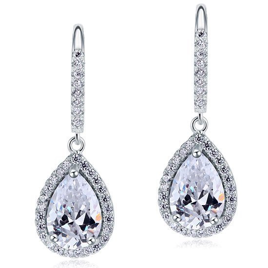 2 Carat Created Pear Cut Diamond Dangle Drop Sterling 925 Silver Earrings