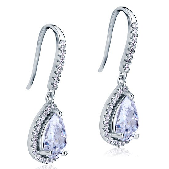 2 Carat Created Pear Cut Diamond Dangle Drop Sterling 925 Silver Earrings