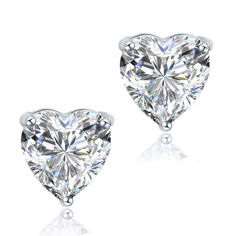 4 Carat Heart Cut Created Diamond Stud 925 Sterling Silver Earrings