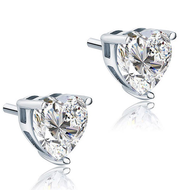 4 Carat Heart Cut Created Diamond Stud 925 Sterling Silver Earrings